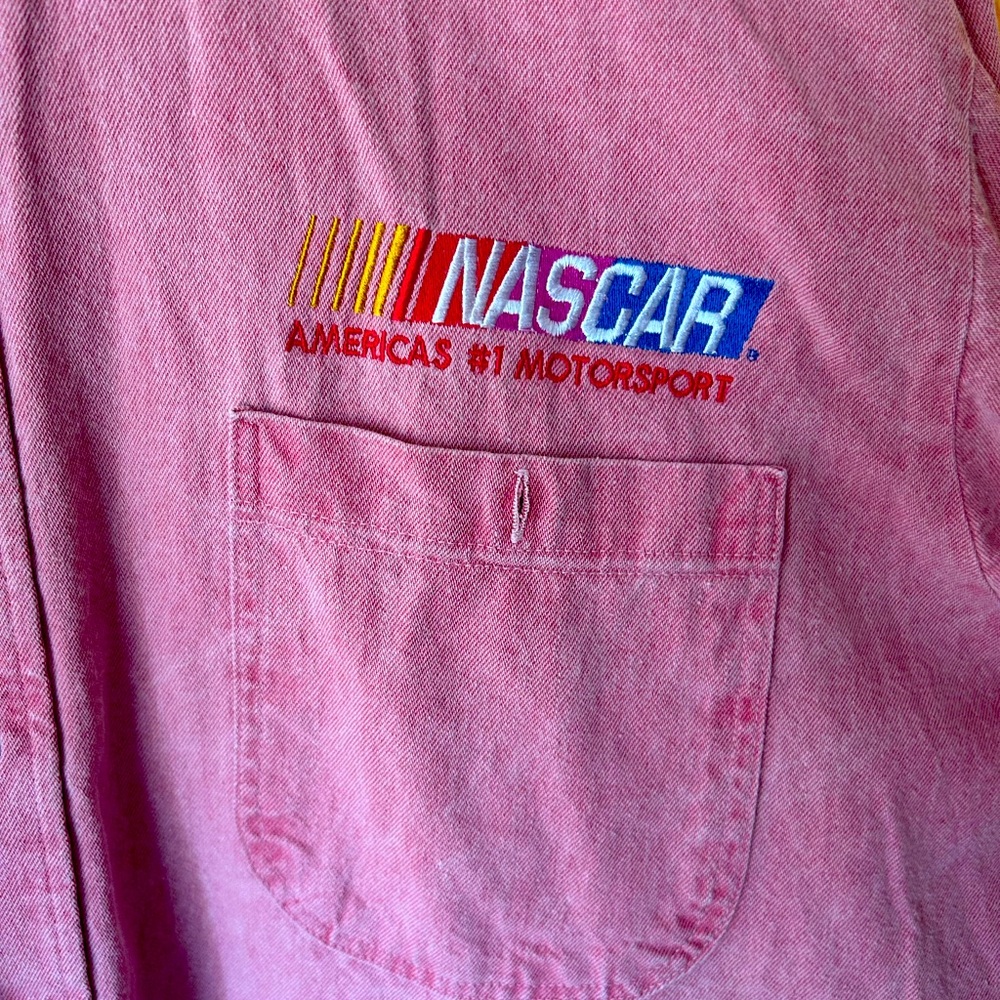 Vintage NASCAR Three Rivers light washed red denim long sleeve